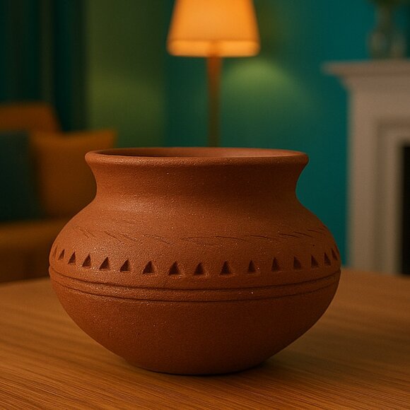 Vintage Terracotta Pottery Vessel Bowl Southwestern Geometric Navajo Design Boho - Picture 1 of 7